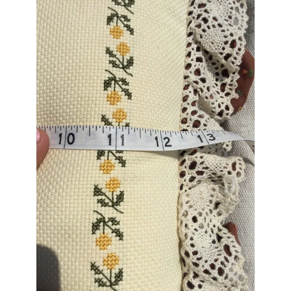 Vintage Decorative pillow‎ embroidered pineapple 13” cross-stitch floral brown